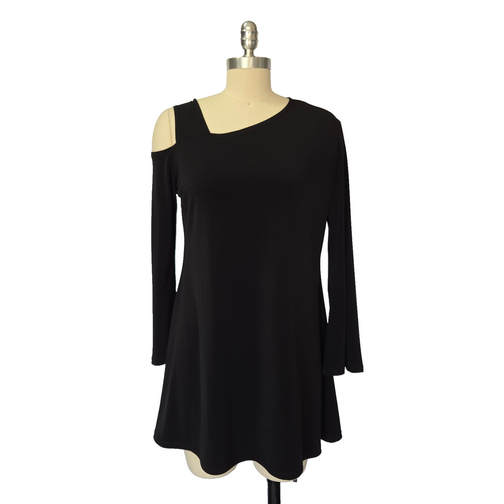 Clara Sun Woo Cut Out Shoulder Tunic Top Size S Black Bell Sleeve Jersey Knit